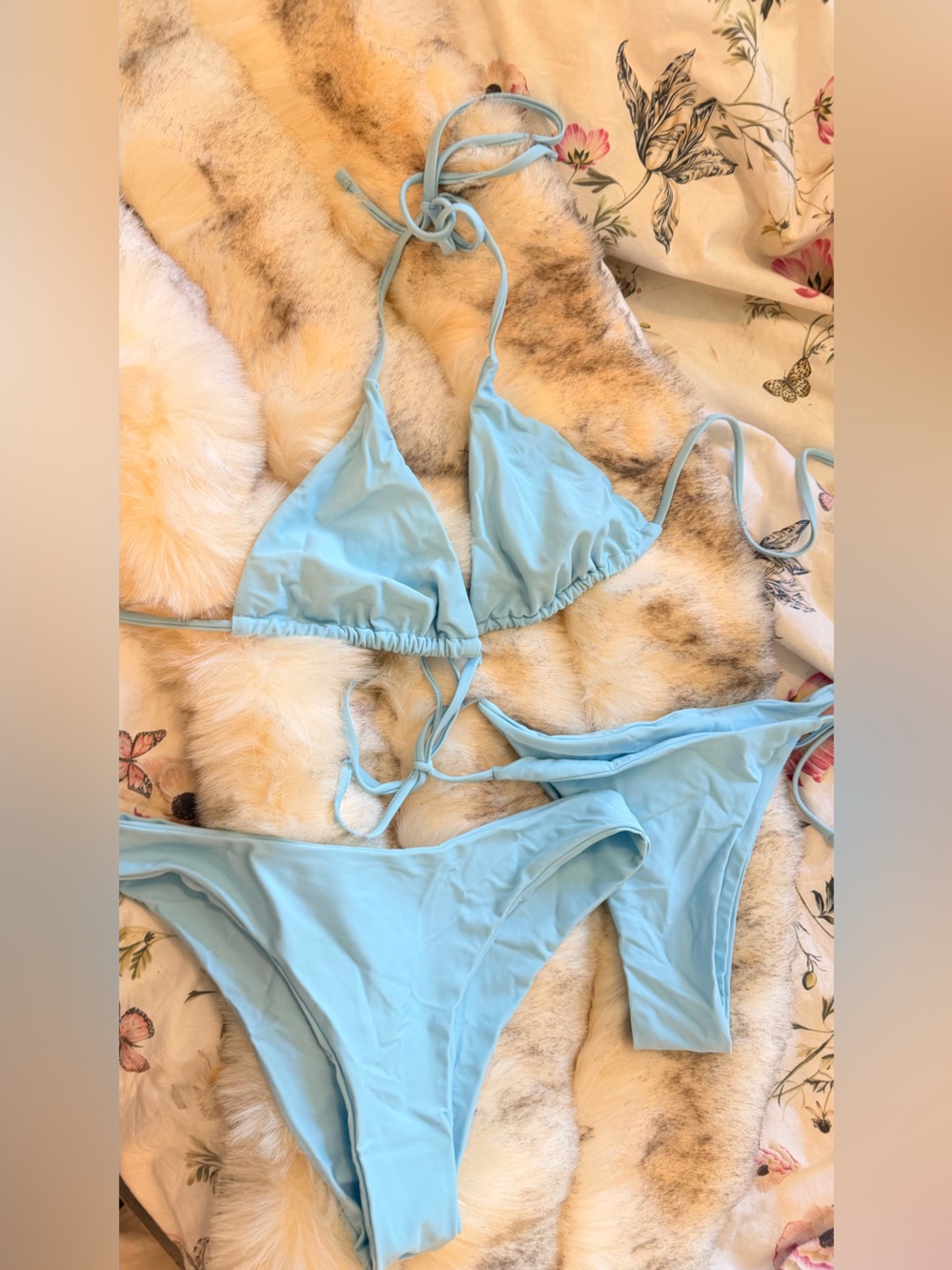Light Blue Triangle Bikini Set, Two Different Bottoms